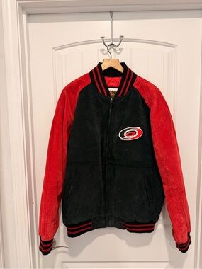 NHL Black and Red Suede Bomber Jacket